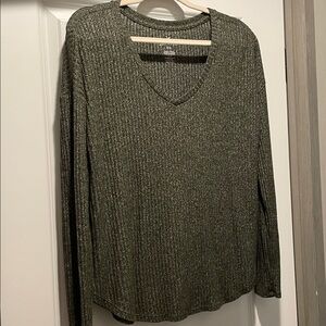 Vintage American Eagle Olive Green Long Sleeve V-Neck Ribbed Knit Top